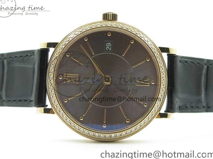 MIROTIME 1228 Durable Portofino 37mm RG V7F 1:1 Best Edition Gray Dial Diamonds Bezel on Black Leather Strap A 7089